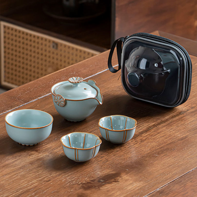 High-End Ru kiln Ceramic Travel Tea Set