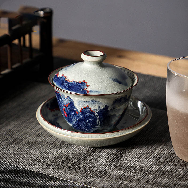Old Clay Blue and White Thousand-Li Landscape Gaiwan