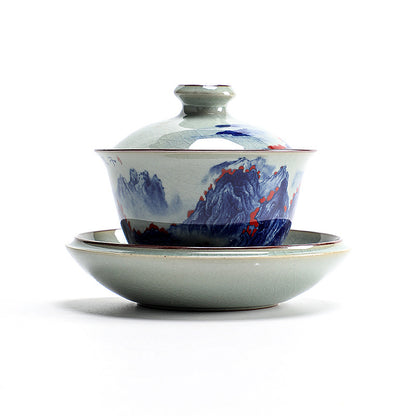 Old Clay Blue and White Thousand-Li Landscape Gaiwan