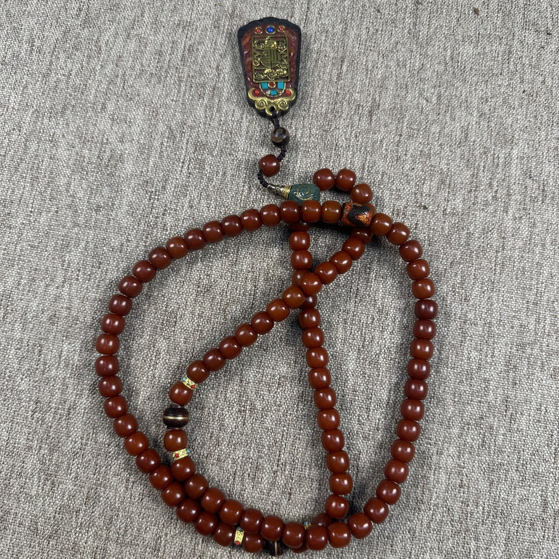 Ethnic Style Red Green Pine Buddha 108 Beads Bracelet Tibetan Style Ruby Bodhi Bracelet