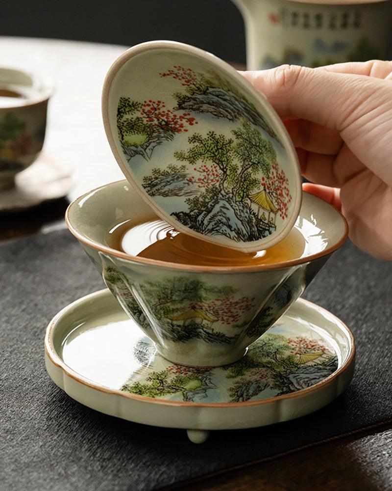 Cyan Green Porcelain Gaiwan Tea Set - gloriouscollection
