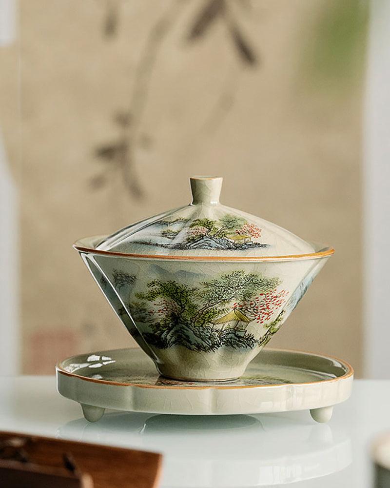 Cyan Green Porcelain Gaiwan | Modern Chinese Teaware