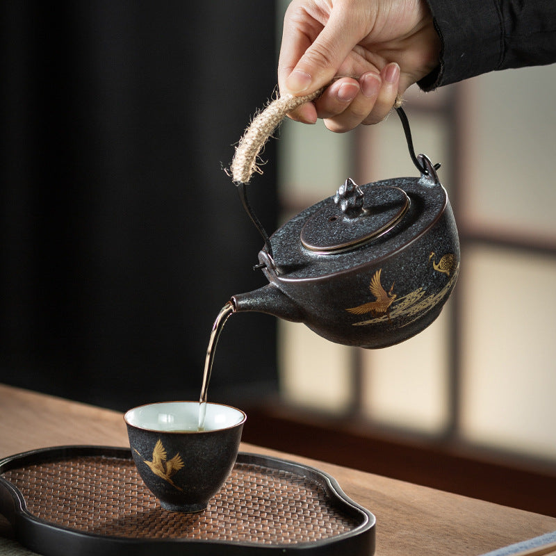Silver Spot Beam Pot Japanese Retro Stoneware Teapot