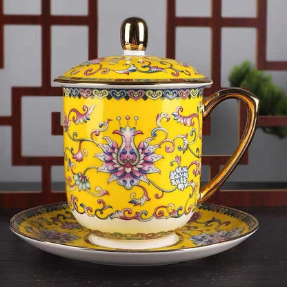 Gold Painted Twined Vines Enamel Color Bone China Tea Cup