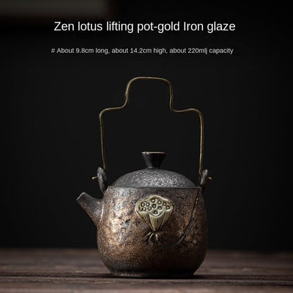 Japanese Style Gold Iron Glaze Zen Lotus Beam Teapot