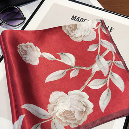 Camellia Red Mulberry Silk Square Scarf