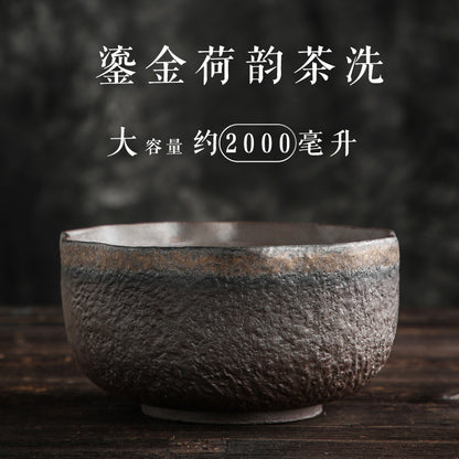 Large Stoneware Tea Basin Japanese Style Hammer Pattern Handmade Retro Cup Wash Writing-Brush Washer Kiln Transmutation Ceramic Gilding Glaze Creative Tea Basin