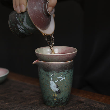Handmade Retro Kiln Baked Glow Crane Pitcher Large Size Ceramic Tea Pitcher Tea Pot Fair Cup Kung Fu Tea Utensils