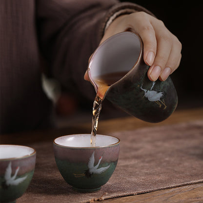 Handmade Retro Kiln Baked Glow Crane Pitcher Large Size Ceramic Tea Pitcher Tea Pot Fair Cup Kung Fu Tea Utensils