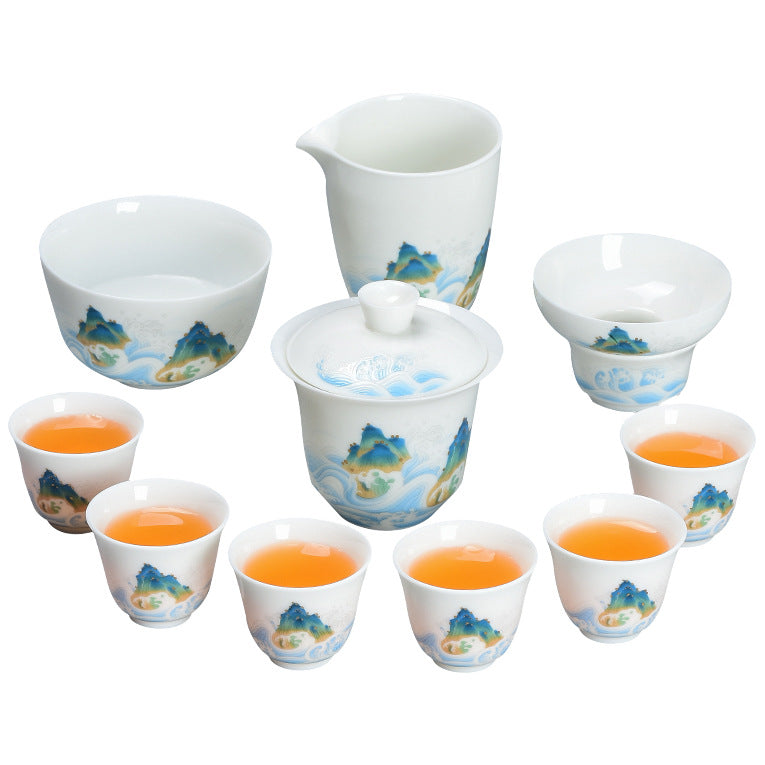Dehua White Porcelain Qianli Jiangshan Tea Set