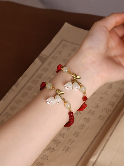 Elegance Lily Blooms Cinnabar Bead Bracelet