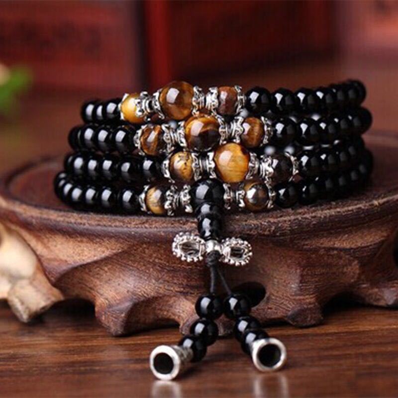 Obsidian Six Words Mantra 108 Beads Bracelet