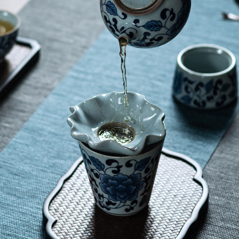 Retro Blue and White Ceramic Tea Filter