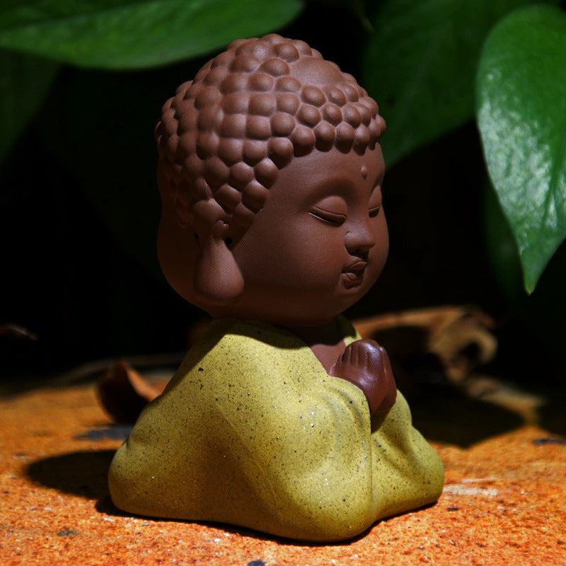 Purplue Sand Tea Pet Decoration Double-Sided Buddha Character Statue Creative Home Decoration