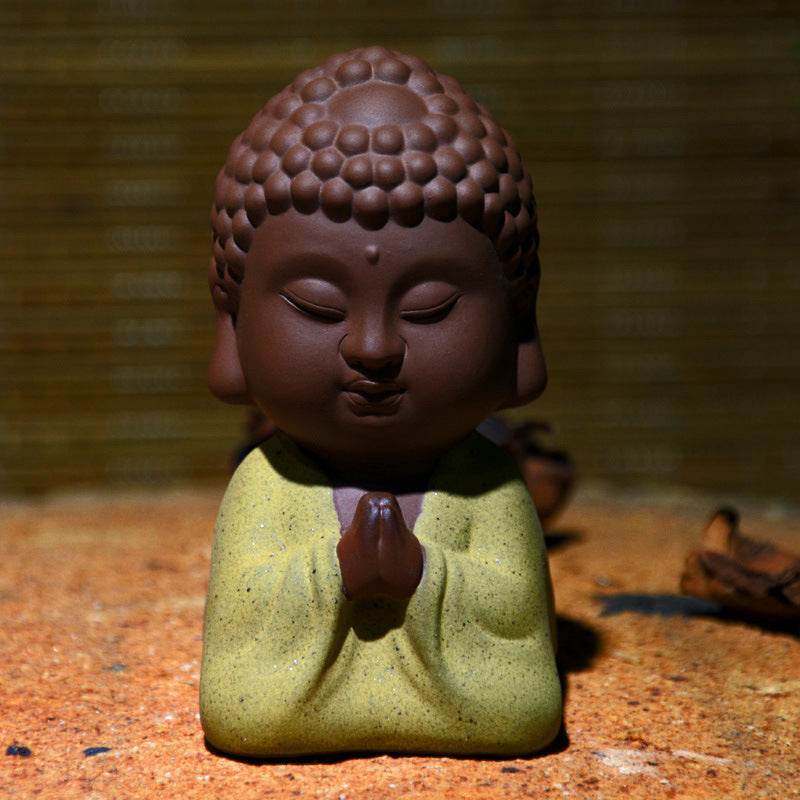 Purplue Sand Tea Pet Decoration Double-Sided Buddha Character Statue Creative Home Decoration