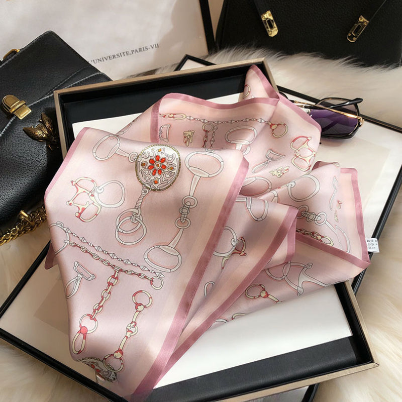 100% Mulberry Silk Pink Hair Band Long Scarf