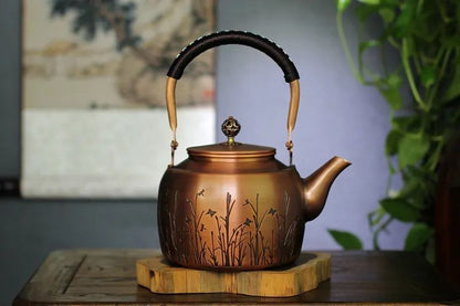 Hand Carved Lifting Beam Copper Teapot