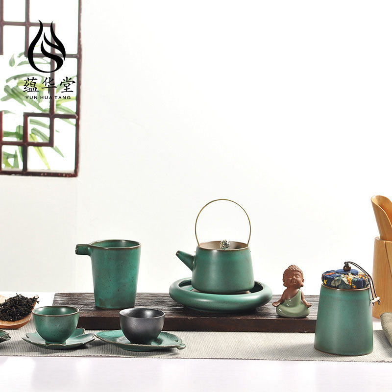 Japanese Style Coarse Pottery Tea Set Pitcher Dehua Porcelain Kung Fu Tea Set Antique Handmade Tea Pot Pitcher