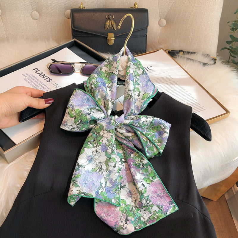 Begonia Green Double-Sided Fragrant Cloud Yarn Floral  Silk Scarf