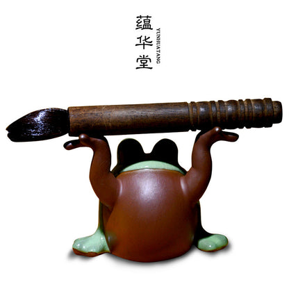 Boutique Cartoon Frog Purplue Sand Tea Pet Decoration Creative Ceramic Pen Holder Pen Holder Tea Utensils