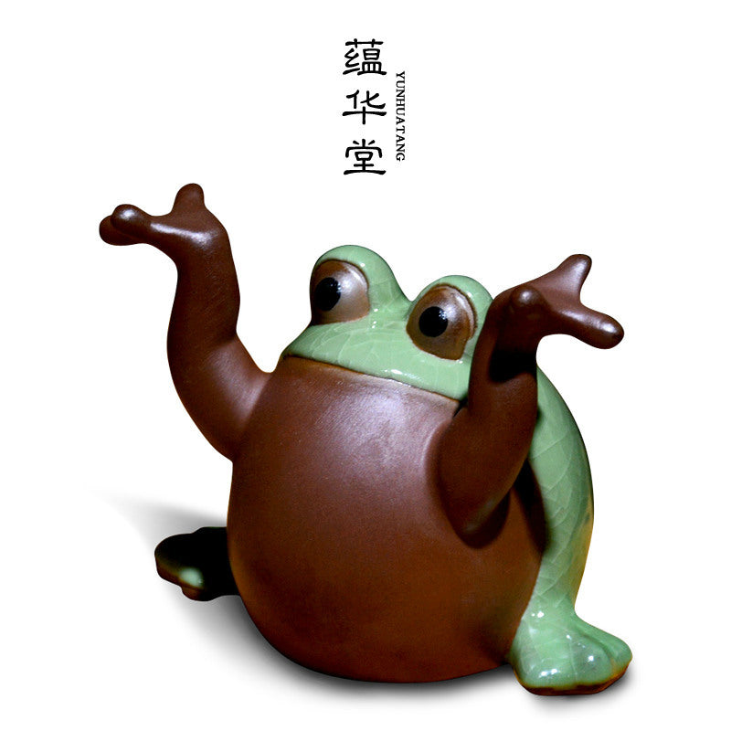 Boutique Cartoon Frog Purplue Sand Tea Pet Decoration Creative Ceramic Pen Holder Pen Holder Tea Utensils