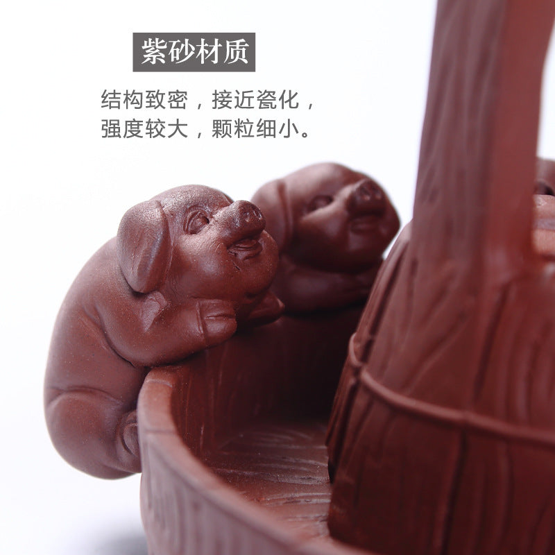 Fun Pig Drinking Water Three Pigs Purplue Sand Tea Pet Porcelain Kung Fu Tea Set Tea Set Tea Ceremony Utensil