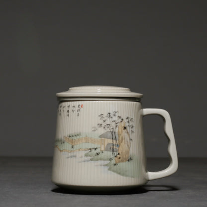 Vintage Grass Wood Gray Pomegranate Ceramic Mug