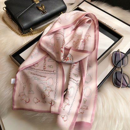 100% Mulberry Silk Pink Hair Band Long Scarf
