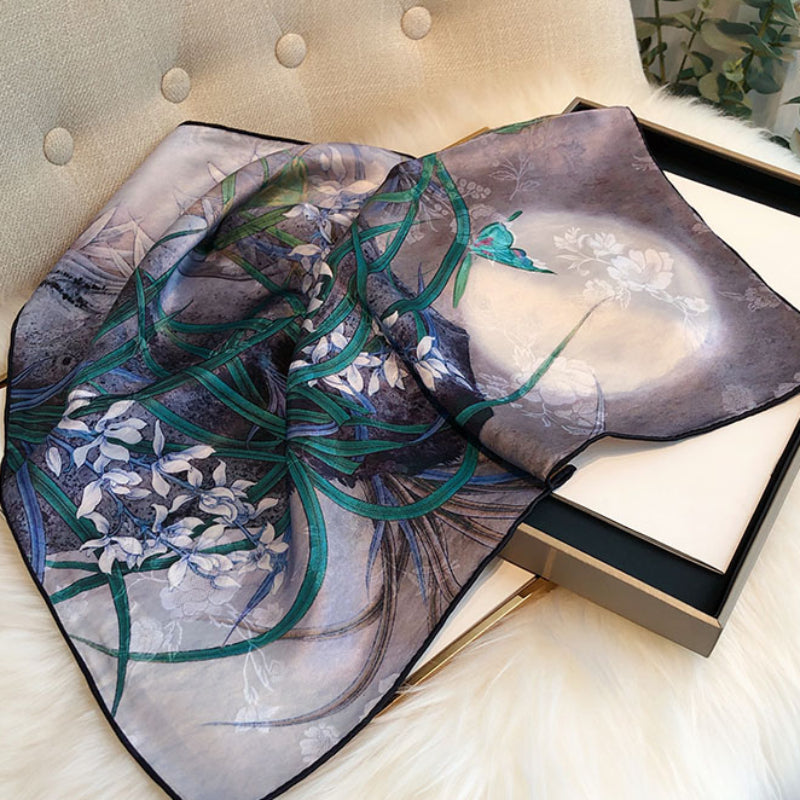Printed Fragrant Cloud Yarn Double-Sided Silk Scarf
