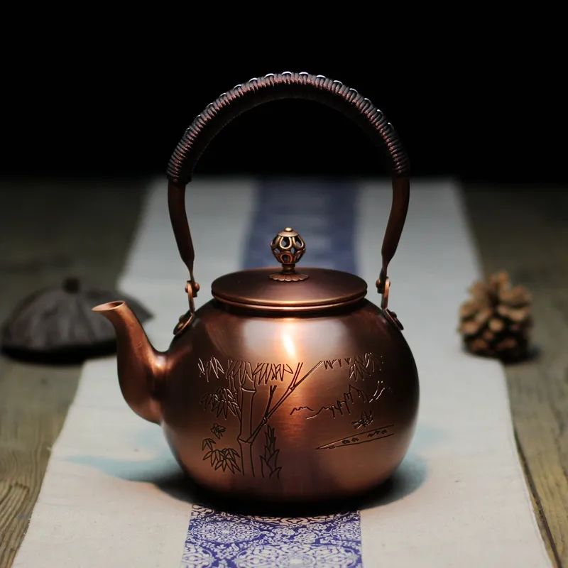 Handwoven Tied Rope Round Copper Teapot