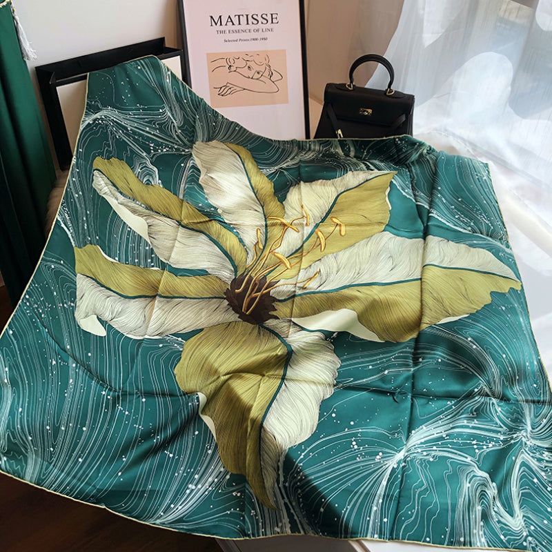 High-End Green Silk Scarf Large Kerchief