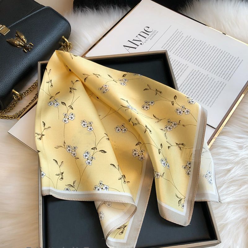 100% Mulberry Silk Yellow Small Square Scarf