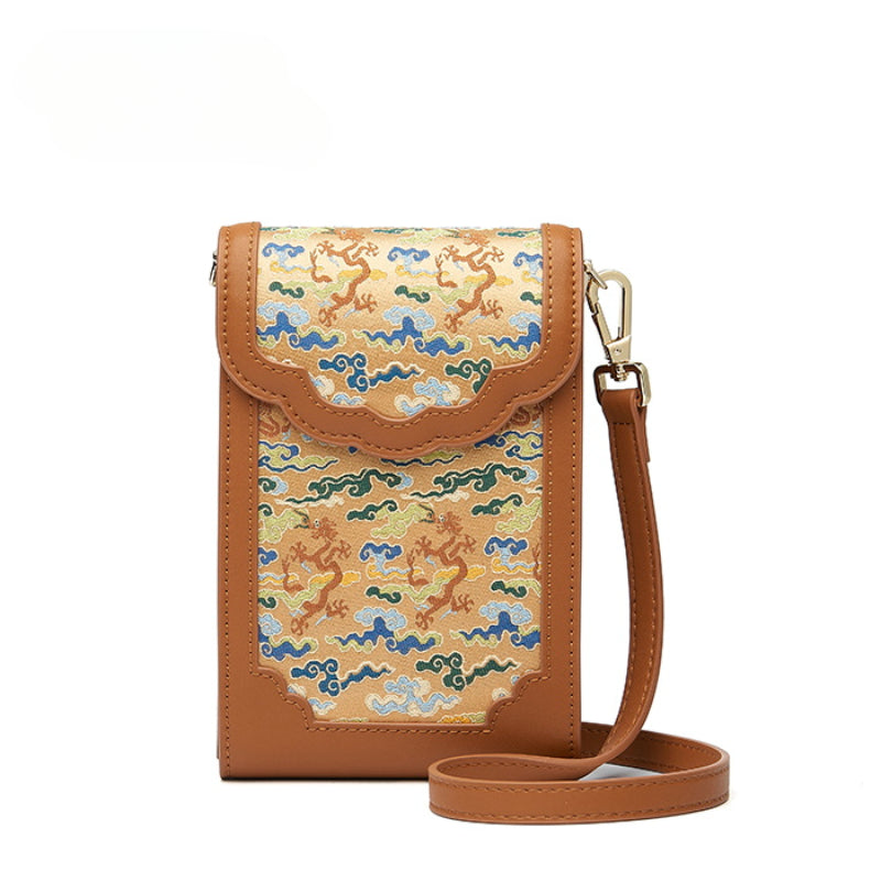 Brown Cloud Pattern Embroidered Small Shoulder Bag