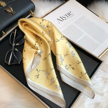 100% Mulberry Silk Yellow Small Square Scarf