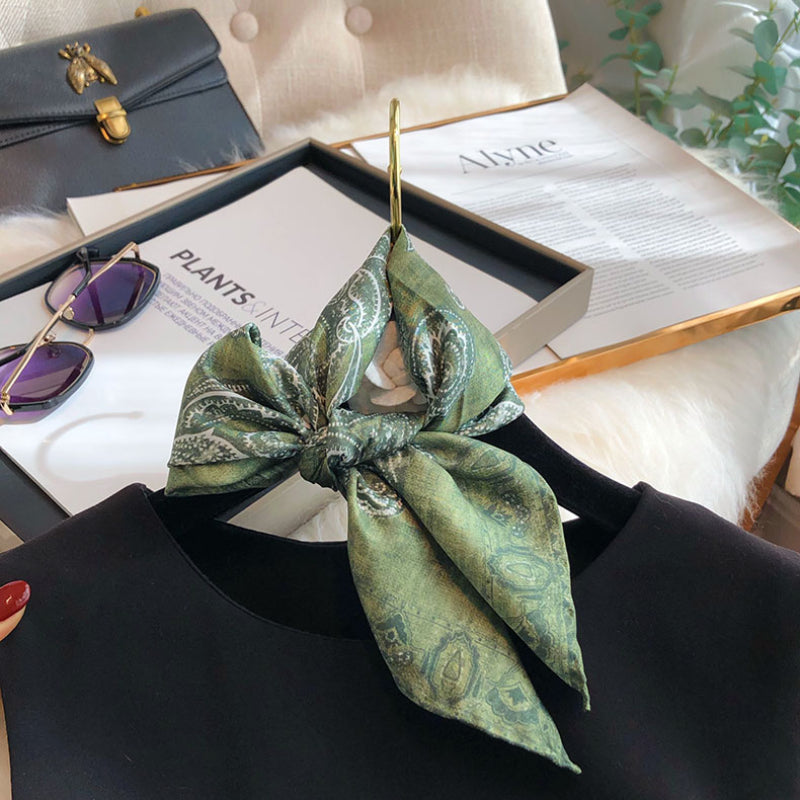 Green Twill 100% Mulberry Silk Small Scarf