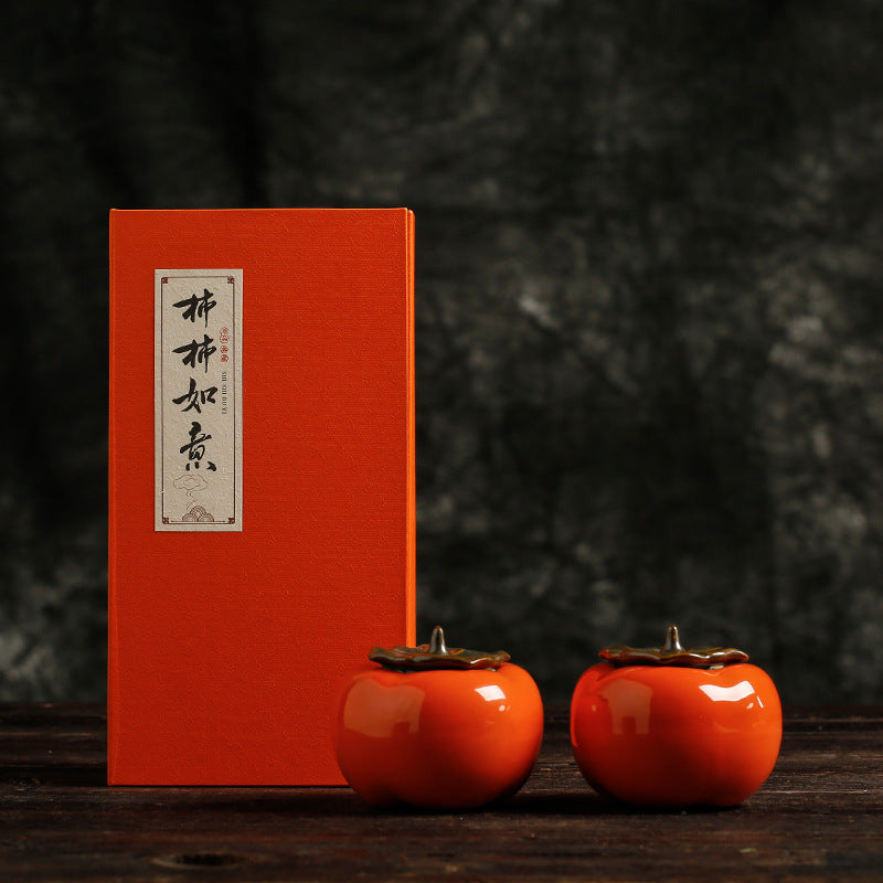Lucky Persimmon Tea Cans Porcelain Kung Fu Tea Set Persimmon Sealed Cans Small Size Tea Warehouse Tea Container Gift Box Packaging