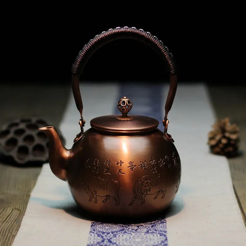 Handwoven Tied Rope Round Copper Teapot