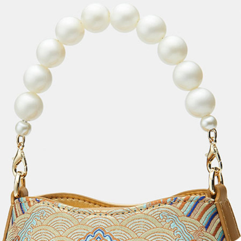 Vintage Golden Cloud Dragon Pattern Embroidered Bead Necklace Handbag