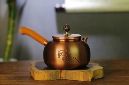 Antique Ruyi Xiangyun Side Handle Pot Copper Teapot