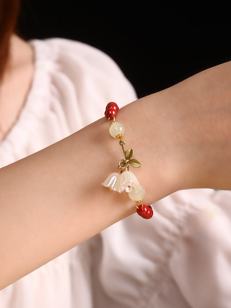 Elegance Lily Blooms Cinnabar Bead Bracelet