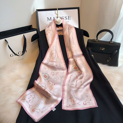 100% Mulberry Silk Pink Hair Band Long Scarf