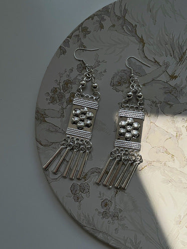 New Chinese Style Long Miao Silver Tassel Ethnic Earrings