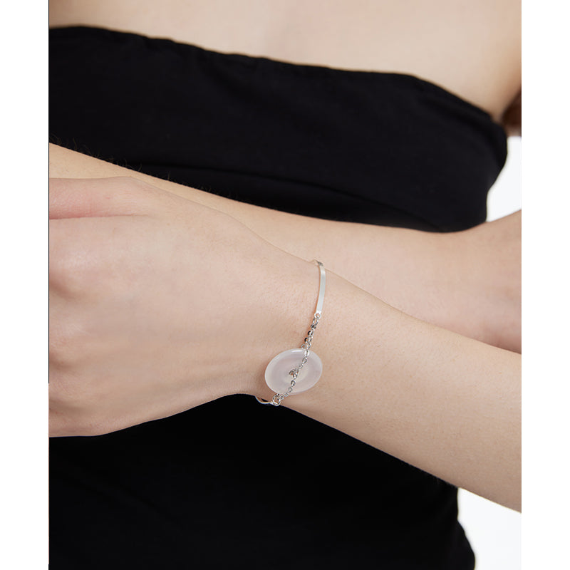 Elegance Simple Peace Buckle Jade Sterling Silver Bracelet