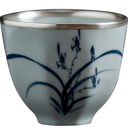 Hand-painted Silver-inlaid Blue and White Porcelain Cup