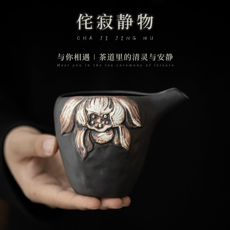 Ji Ji Feng Stoneware Tea Pot Creative Handmade Retro Tea Serving Pot Tea Cup Fair Cup Kung Fu Tea Ceremony Utensil Pitcher