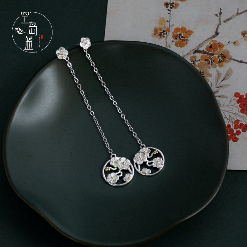 Chinese Style Elegant Plum Flower 925 Silver Earrings