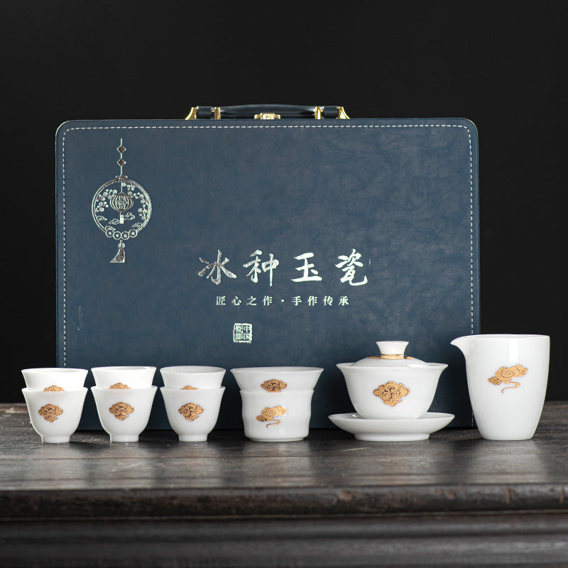 Ice-like Mutton Fat Jade Golden Tea Set
