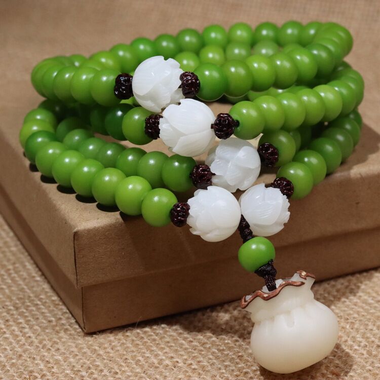 Grass Green Bodhi Root 108 Beads Bracelet