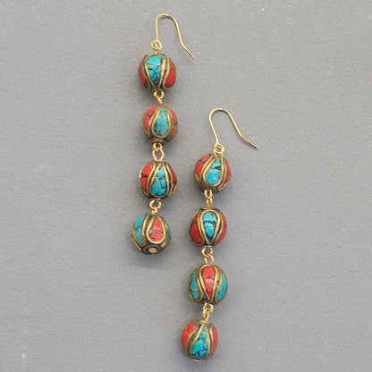 Tibetan Nepal Beads Temperament Long Earrings