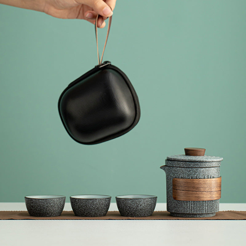 Portable Bluestone Glaze Ceramic Tea Set